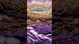 Huge wall of casino chips crashes inside the coin pusher machine!