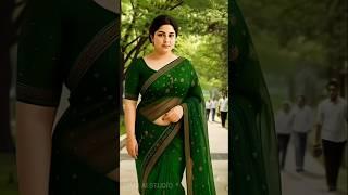 Beautiful Girl in Green Saree Walking in the Park | AI-Generated Short Video
