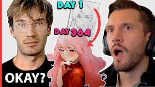 PRO ARTIST REACTS ON PEWDIEPIE 1 YEAR DRAWING EVOLUTION