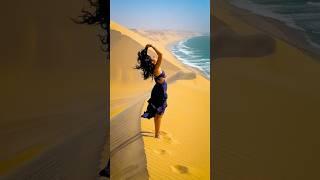 A place where desert meets the OCEAN #travel #travelamore #trending  #namibia #namibdesert