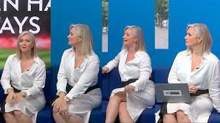 Hayley McQueen Cleavage/Legs in White Satin Dress - Sky Sports News 12/6/2024