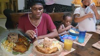 nick cooking our dinner fry fish and French fry chicken with red rice it well delicious   