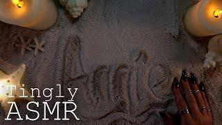 ASMR Writing your name in the sand ( soft spoken, fabric sounds)