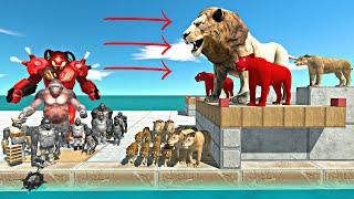 Mutant Primates Attack Lion + Tiger + Smilodon Team Castle Defense - Animal Revolt Battle Simulator