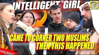 Smart Girl CORNERED Two Muslims! Speaker's corner