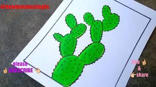 how to make simple Desert Plant Bunny Ears Cactus Drawing || how to draw Cactus #03 || Cactaceae