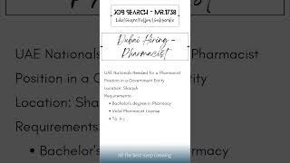 Dubai Hiring - Pharmacist #recruitment #job #jobsearch #jobseekers #hiringnow #jobvacancy #careers