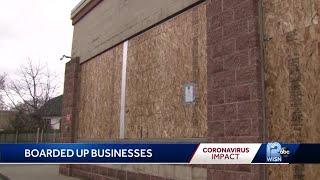 Boarded up businesses