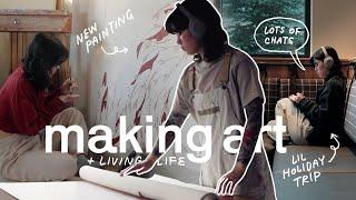 artist studio vlog  starting a new painting, new years reflections & a cozy lil trip