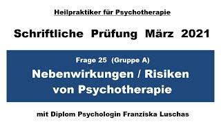 Nebenwirkungen / Risiken von Psychotherapie | Frage 25 | HPP Prüfung März 2021 | HeilpraktikerErfolg