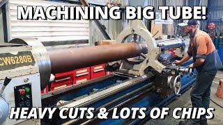 Machining a BIG Steel Tube! | Heavy Cuts & Lots of Chips