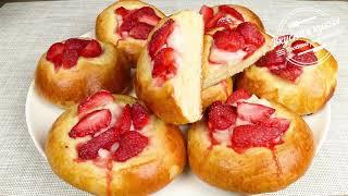 Ватрушки или булочки с ванильным пудингом и клубникой | Buns with vanilla pudding and strawberries