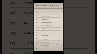 High Risk Business list! Do not use these NAICS codes!