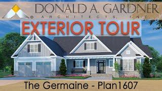 One-story house plan with a simple modern farmhouse façade and four bedrooms | The Germaine