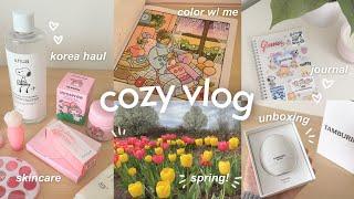 cozy vlogKorea haul, unboxing Sony ZV-E10, color w/ me, journaling, spring weekend diaries˚ ༘