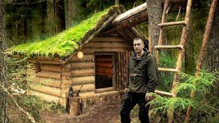 Built a Bushcraft LOG CABIN in the WILD forest from FALLEN trees - ALONE - No POWER tools- Log Hut