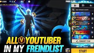 All “V” Badge YouTubers In my Friend list - Free Fire | Most Rare Friend list - Garena Free Fire