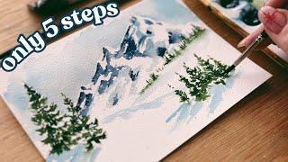 Simplified snowy watercolor landscape- only 5 steps!