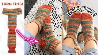 how to crochet socks using the EASIEST METHOD ever! You will not believe this! Beginner friendly!