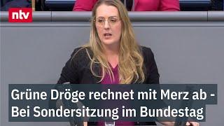 Grünen-Politikerin Dröge rechnet mit Merz ab - Bei Sondersitzung im Bundestag