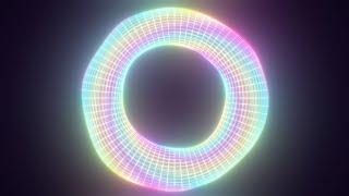 3D Neon Glowing Rainbow Holographic Wireframe Torus Ring Rotating 4K Video Effects HD Background