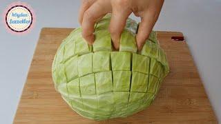 Cut the cabbage like this. and the result is incredible. I haven't tasted anything more delicious.