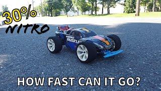 Traxxas Nitro Rustler how fat will it go on 30% Nitro Fuel