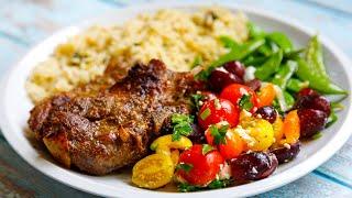 My Family Loves This Combo - Baked Lamb, Geera Rice, Grape salad with Feta & Steamed Peas