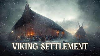 VIKING SETTLEMENT | Crackling Fire, Snowfall, Wind, Chatter, Village Sounds | ASMR Ambience