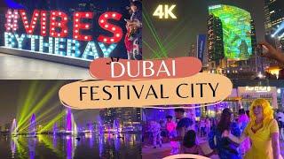 [4K] DUBAI FESTIVAL CITY  | Latest Attraction of Dubai #VIBES BY THE BAY | Laser Show Dubai #UAE