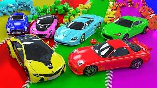 Waterslide Colors with Street Vehicles Racing Car | Color Video Nursery Rhymes for Children