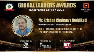 MR. KRISHNA CHAITANYA DODDIKADI | GLOBAL LEADERS AWARDS | ENTERPRISE EDITION 2022 | DUBAI, UAE