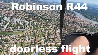 Robinson R44 helicopter doorless flight, takeoff and landing