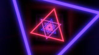 Fly through Ultraviolet Glowing Neon Triangle Black Light Tunnel 4K UHD 60fps 1 Hour Video Loop