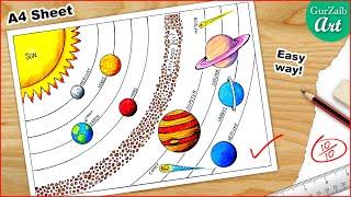 Solar system drawing || A4 size sheet || very easy way - step by step