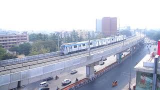 Metro train running on pocket track location