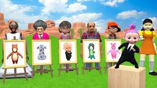 Scary Teacher 3D vs Squid Game Draw and Choose Dress the Baby Doll 5 Times Challenge Who Win?