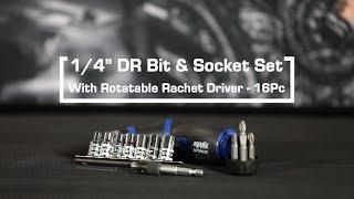 SP TOOLS USA 1/4" DR Bit & Socket Set & Rotatable Ratchet Driver-16PC - SP39635