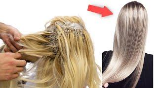 Осветление Седых Волос Пошагово дома | Уроки окрашивания волос в Блонд | Холодный Блонд 2023