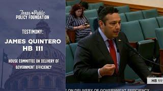TPPF's James Quintero testifies for HB 111 in Committee on Delivery of Government Efficiency