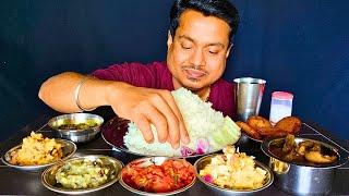 Big Bites Eating Dim Alu Sidho, Murgir Gile Mete, Neem Begun, (Tomato+ Begun + Alu) Bhartas