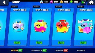 OPENED ALL TROPHY BOXES!!! 34 NEW ITEMS IN 1 BOX! BRAWL STARS UPDATE!!