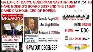 QA EXPERT DARYL GUBERMAN SAYS UNION IAM 751 TO HAVE BOEING'S BOARD SUSPEND THE $45MM DAVID CALHOUN