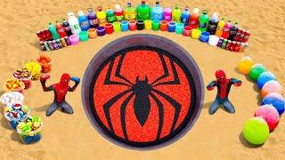 EXPERIMENT: Giant Spider Man Logo Made from Giant Balloons, Big Orbeez, Mtn Dew, Coca Cola vs Mentos
