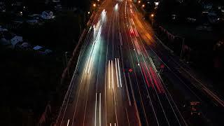 Aerial Drone Long Exposure Timelapse of Highway Traffic