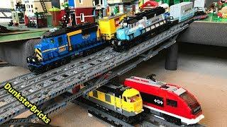 LEGO Train Track Setup #9! Passenger and Cargo Trains, and 5 MOC Bridges!
