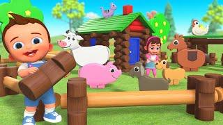 Learn Animal Names with Baby DIY Farm House Puzzle! Build with Wooden Blocks for Kids!