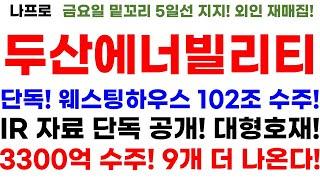 [두산에너빌리티 주가전망] 단독! 긴급속보! 웨스팅하우스 102조 수주! IR 자료 단독 공개! 대형호재! 3300억 수주! 추가 9개 더 나온다!