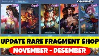 UPDATE RARE FRAGMENT SHOP BULAN NOVEMBER - DESEMBER 2024 ! UPCOMING SKIN STARLIGHT MOBILE LEGENDS