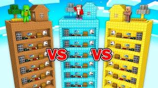 Mikey EARTH vs JJ DIAMOND vs Villager GOLD CHUNK Survival Battle in Minecraft  - Maizen